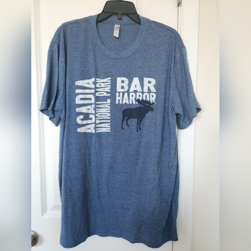 Men's sz XL TEEMAX Acadia National Park Bar Harbor Maine‎ Moose Graphic Tee Blue